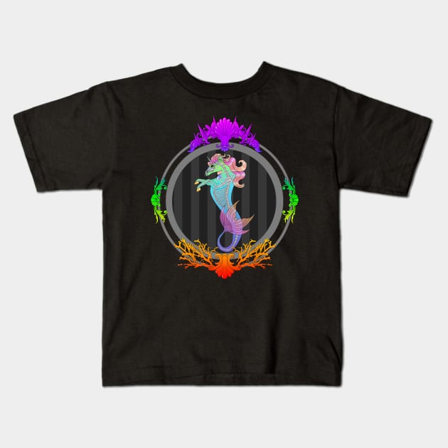 Framed Sea Unicorn (neon) Kids T-Shirt by Luna-Cooper